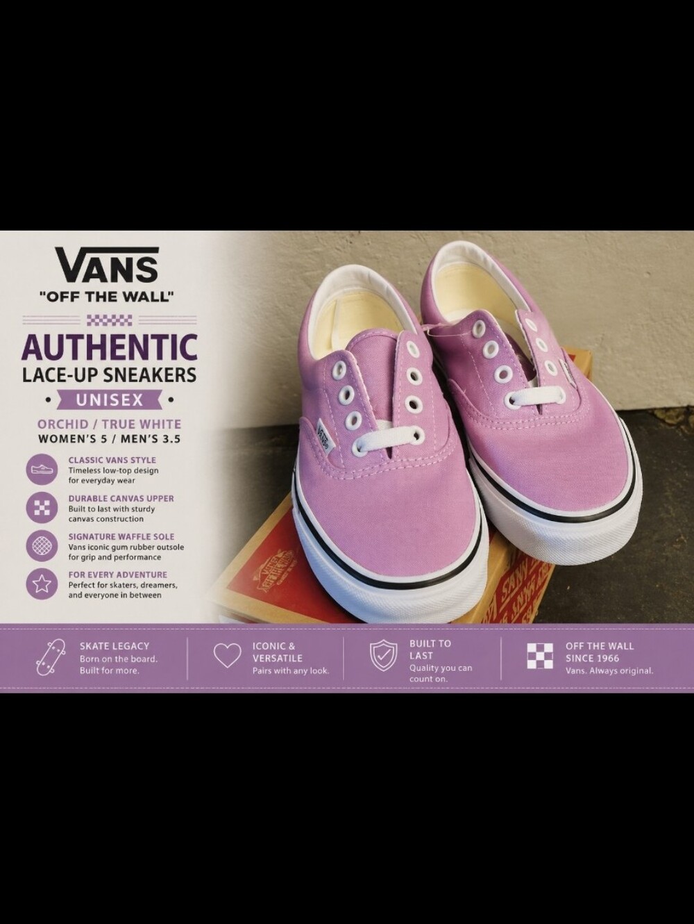 VANS Unisex Orchid/True White Lace W5 M3.5